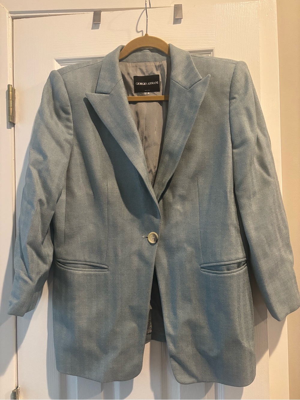 Giorgio Armani Light Blue Herringbone Womans Blazer